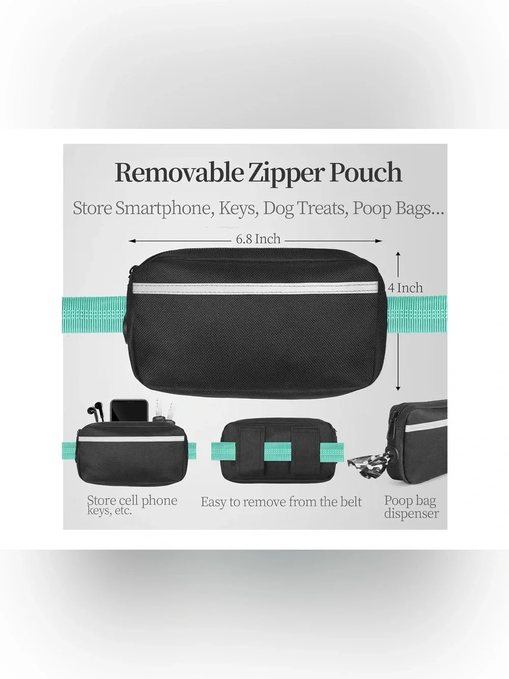 Hands Free Dog Leash with Zipper Pouch, Dual Padded Handles
